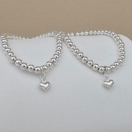 Mother and Daughter Petite Silver Heart Bracelets Mother Daughter Gifts Birthday Gifts Christmas Gifts Silver Plated Beaded Bracelet Charm Jewellery