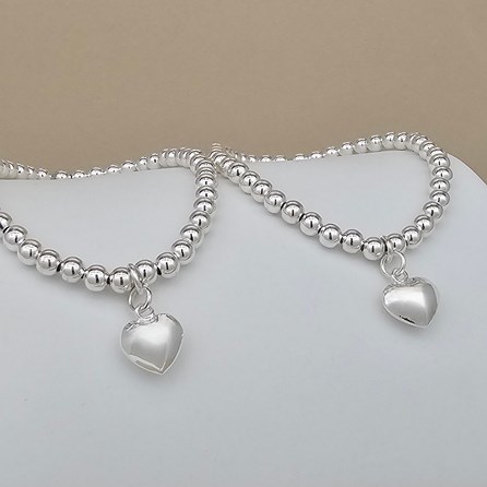 Mother and Daughter Silver Pillow Heart Bracelets Mother Daughter Gifts Birthday Gifts Christmas Gifts Silver Plated Beaded Bracelet Charm Jewellery