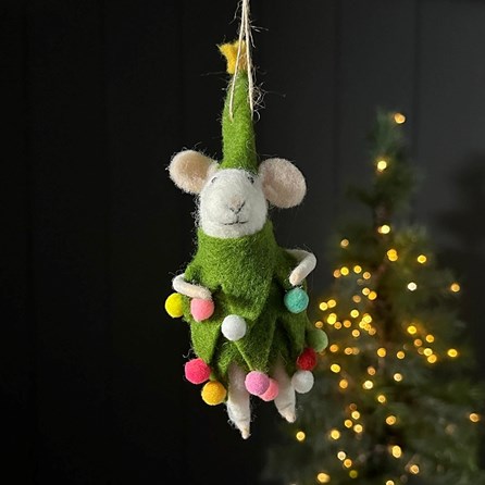 Mouse Dressed As Christmas Tree Hanging Decoration Christmas Hanging Decorations Festive Xmas Gifts Felt Gifts Felt Hanging Novelty