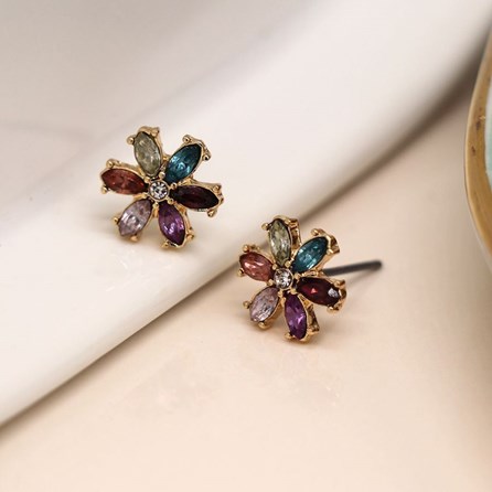 Multicolour Crystal Flower Stud Earrings Multicolour Crystal Flower Stud Earrings