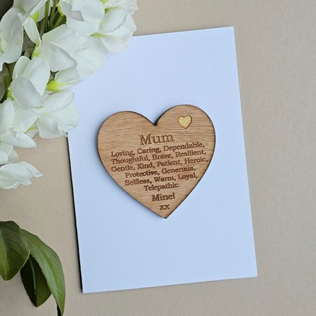 'Mum Mine!' Wooden Heart Token and Card Mother's Day Wooden Sentiment Token Wooden Keepsake Gift Sentiment Gifts Sentiment Greetings Card