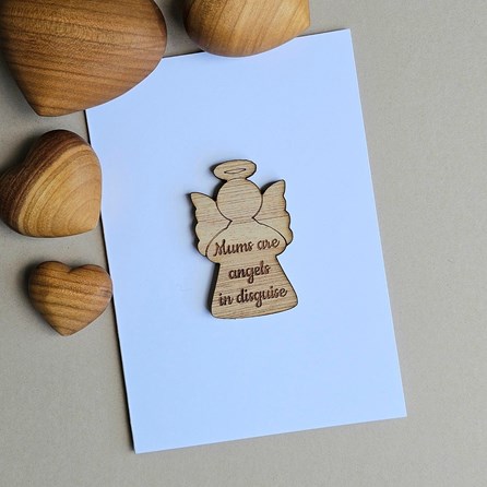 'Mums Are Angels...' Angel Pocket Token and Card Wooden Sentiment Token Wooden Keepsake Gift Sentiment Gifts Sentiment Greetings Card