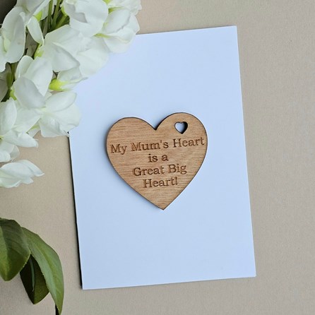 'Mum's Heart Great Big Heart' Wooden Token and Card Mother's Day Wooden Sentiment Token Wooden Keepsake Gift Sentiment Gifts Sentiment Greetings Card
