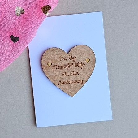 'My Beautiful Wife' Wedding Anniversary Token and Card Wooden Handmade Sentiment Token Gifts Anniversary Cards Gifts For Women Wife Anniversary