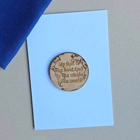'My Dad Is The Best Dad' Wooden World Token and Card Father's Day Cards Wooden Handmade Sentiment Token Cards Keepsake Gifts Birthday Cards Gifts For Dad