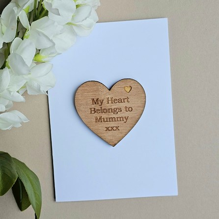 'My Heart Belongs To Mummy' Wooden Token and Card Mother's Day Wooden Sentiment Token Wooden Keepsake Gift Sentiment Gifts Sentiment Greetings Card