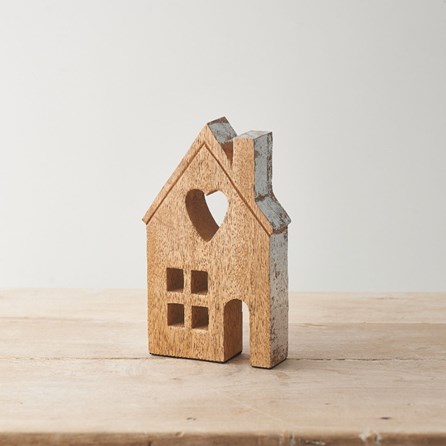 Natural Wooden Tall House With Heart Natural Wooden Tall House With Heart