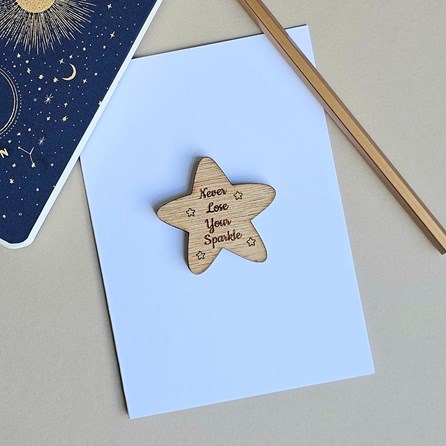 'Never Lose Your Sparkle' Star Pocket Token and Card Wooden Sentiment Token Wooden Keepsake Gift Sentiment Gifts Sentiment Greetings Card