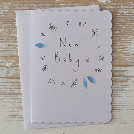 Exclusive Handmade Hand Drawn Unique Gift Card Greetings Cards New Baby Boy Card Blue