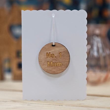 'No.1 Mum' Wooden Medal and Card Mother's Day Wooden Sentiment Token Wooden Keepsake Gift Sentiment Gifts Sentiment Greetings Card