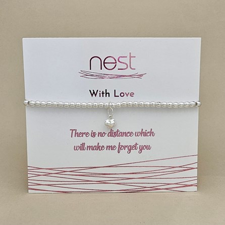 'No Distance...' Beaded Charm Bracelet Beaded Bracelet Carded Bracelet Sentiment No Distance Heart Silver Plated