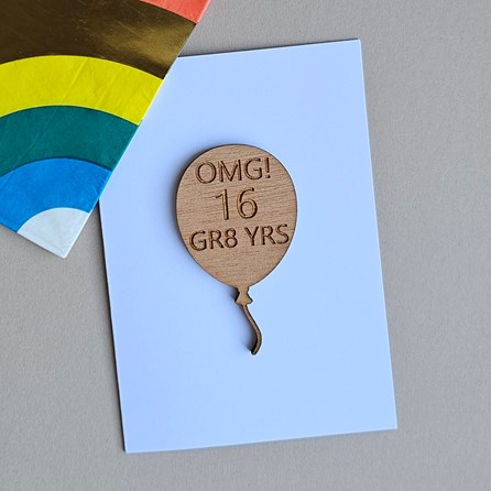 'OMG! 16 GR8 YRS' 16th Birthday Wooden Token and Card 16th Birthday Card Wooden Sentiment Token Wooden Keepsake Gift Sentiment Gifts