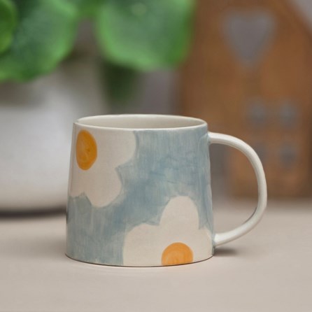 Orange Flower Light Blue Mug Caroline Gardner Ceramic Porcelain Mug Cup Drinkware Tableware Orange Flower Light Blue Mug