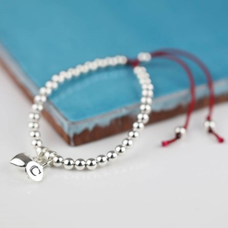 Personalised Silver Heart And Bead Friendship Bracelet Personalised Silver Heart And Bead Friendship Bracelet