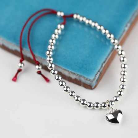 Silver Heart And Bead Friendship Bracelet Silver Heart And Bead Friendship Bracelet