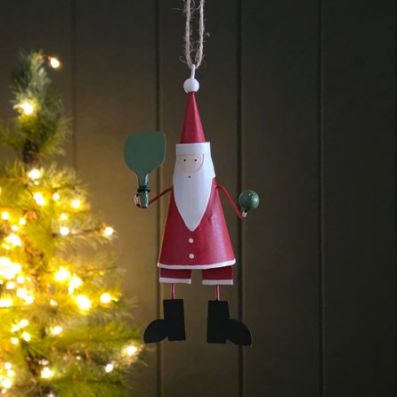 Paddleball Santa Hanging Christmas Decoration Festive Decorations Quirky Novelty Christmas Tree Decoration Metal Hanging Santa Bauble