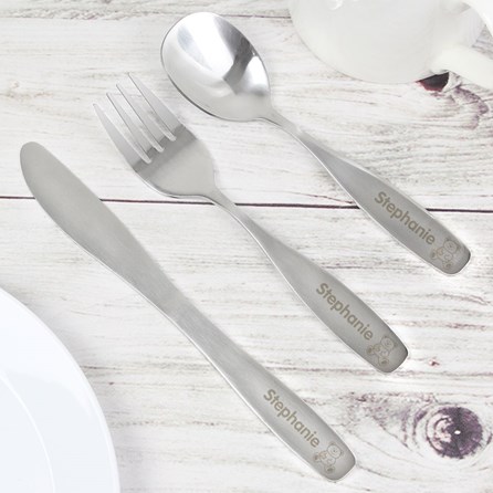 Personalised 3 Piece Teddy Cutlery Set personalised christening gift for girls personalised christening gift for boys