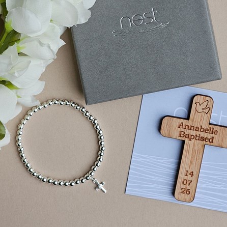 Personalised Baptism Cross Charm Bracelet and Token Baptism jewellery baptism gifts for girls sentiment gifts keepsake gifts