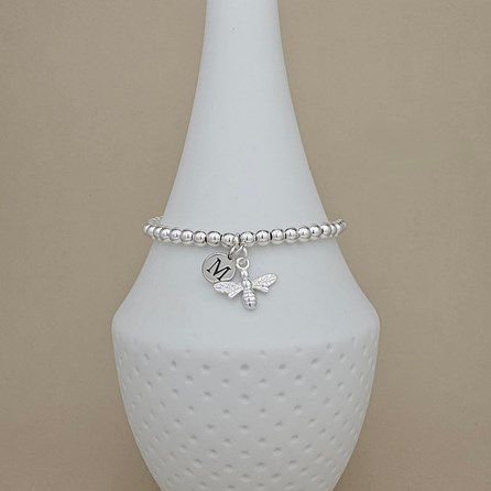 Personalised Beaded Bracelet with Bee Charm Personalised Beaded Bracelet with Bee Charm