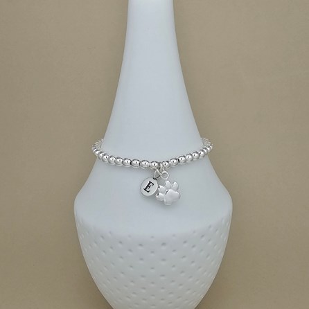 Personalised Beaded Bracelet With Paw Print Charm Personalised Beaded Bracelet With Paw Print Charm
