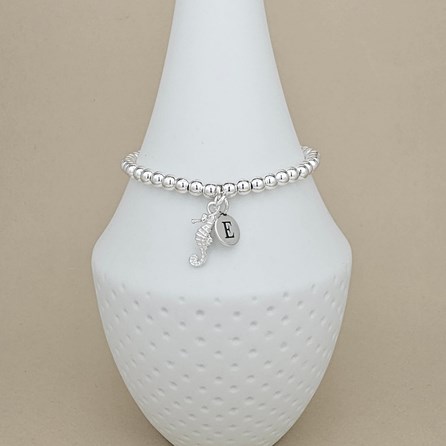 Personalised Beaded Bracelet with Seahorse Charm Personalised Beaded Bracelet with Seahorse Charm