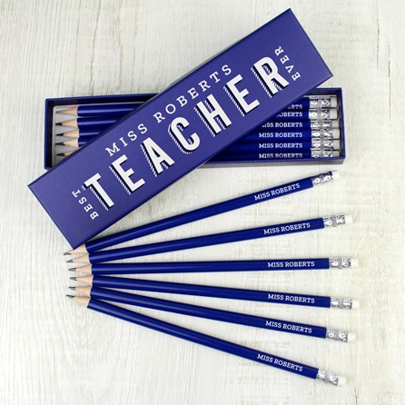 Personalised 'Best Teacher Ever' Box and 12 Pencils Thank You Teacher Gifts Personalised Teacher Gifts Personalised Stationary Gifts