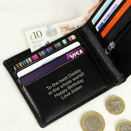 Personalised Black Leather Wallet personalised father's day gifts Personalised Gifts For Men