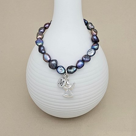 Personalised Black Pearl Angel Bracelet Personalised Black Pearl Angel Bracelet