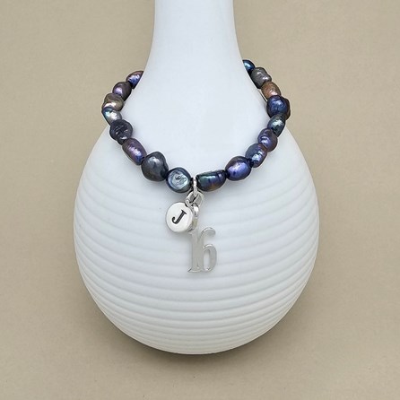 Personalised Black Pearl Birthday Charm Bracelet Personalised Black Pearl Birthday Charm Bracelet