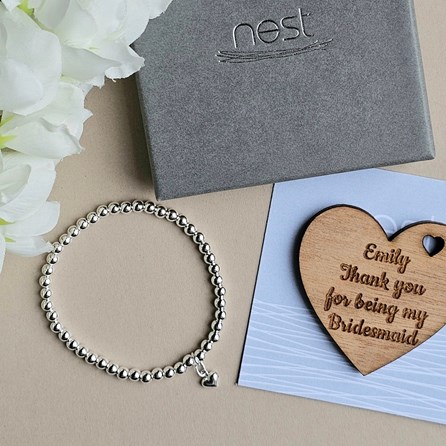 Personalised Bridesmaid Heart Charm Bracelet and Token Personalised Bridesmaid Gifts Silver Plated Jewellery Thank You Gifts Wedding Gifts