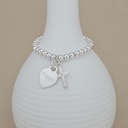 Personalised Children's Baptism Cross Bead Bracelet Baptism jewellery baptism gifts for girls baptism bracelet heart cross personalise