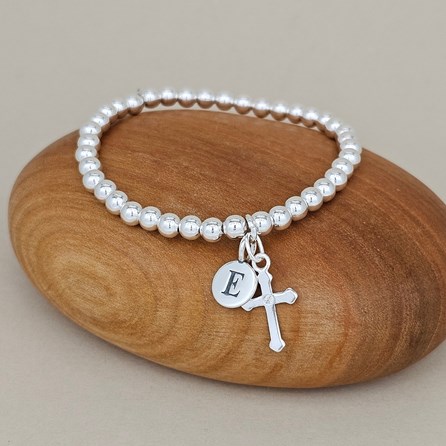 Personalised Children's Confirmation Bracelet Confirmation jewellery Confirmation gifts for girls beaded bracelet silver cross letter personalise