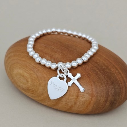 Personalised Children's Confirmation Cross Bead Bracelet Confirmation jewellery Confirmation gifts for girls silver cross heart engrave personalise