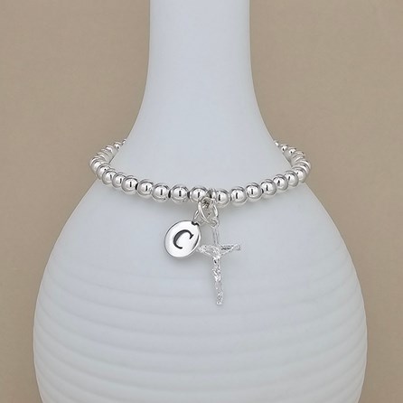 Personalised Children's Silver Crucifix Beaded Bracelet Personalised Children's Silver Crucifix Beaded Bracelet
