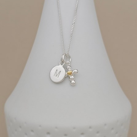 Personalised Children's Two Tone Cross Necklace First Holy Communion Gifts Baptism Gifts Confirmation Gifts Christening Gifts Sterling Silver Cross