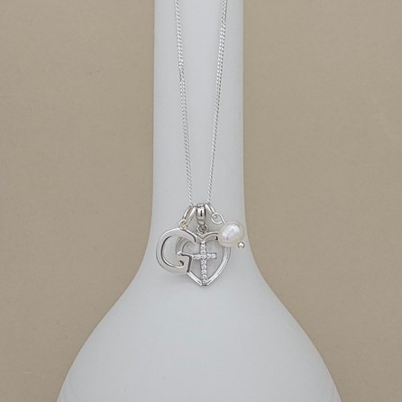 Personalised Child's Baptism Cross In Heart Pendant Baptism jewellery Baptism gifts for girls baptism necklace silver cross heart pearl