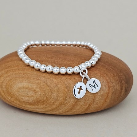 Personalised Child's Confirmation Cross Bead Bracelet Confirmation jewellery Confirmation gifts for girls silver cross letter to personalise