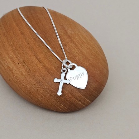 Personalised Child's Confirmation Cross Necklace Confirmation jewellery Confirmation gift for girls sterling silver necklace cross heart personalise