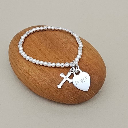 Personalised Child's Confirmation Cross Skinny Bracelet Confirmation jewellery Confirmation gifts for girls skinny bracelet silver cross heart personalise