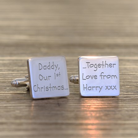 Personalised 'Daddy, Our 1st Christmas...' Silver Cufflinks Christmas Gifts For Daddy Gifts For Men Christmas Jewellery For Men Clothing Accessories Cufflinks