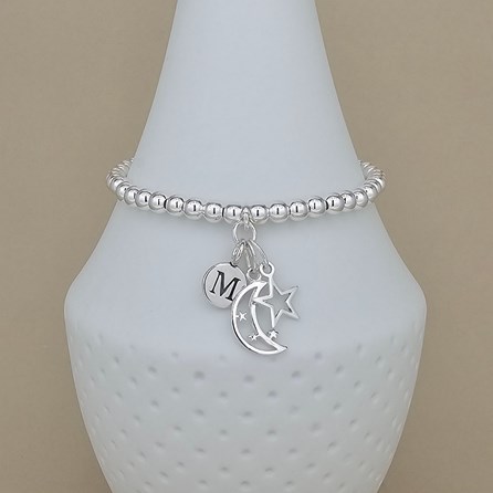 Personalised Eid Moon And Star Charm Bracelet Gifts For Eid Personalised Jewellery Personalised Silver Plated Bracelet Moon And Stars Jewellery