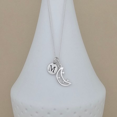 Personalised Eid Moon Charm Silver Necklace Gifts For Eid Personalised Jewellery Personalised Silver Necklace Moon And Stars Jewellery