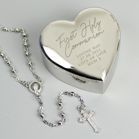 Personalised First Holy Communion Rosary Beads and Cross Heart Trinket Box First Holy Communion Gifts Personalised Trinket Box With Rosary Beads Gifts For Children