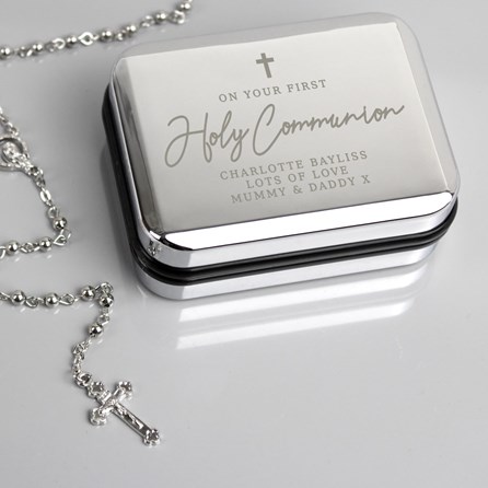 Personalised First Holy Communion Rosary Beads and Cross Trinket Box personalised gift for first holy communion