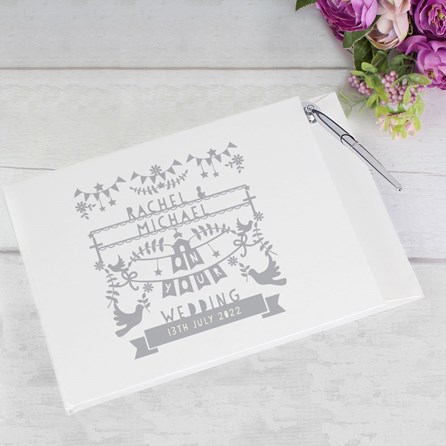 Personalised Grey Papercut Style Hardback Guest Book & Pen personalised guest book for weddings personalised guest book for christenings