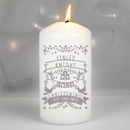 Personalised Grey Papercut Style Pillar Candle personalised candle for wedding personalised candle for anniversary