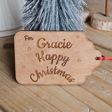 Personalised 'Happy Christmas' Wooden Gift Tag Personalised Christmas Gift Wrapping Wooden Handmade Gift Tag Festive Gifts