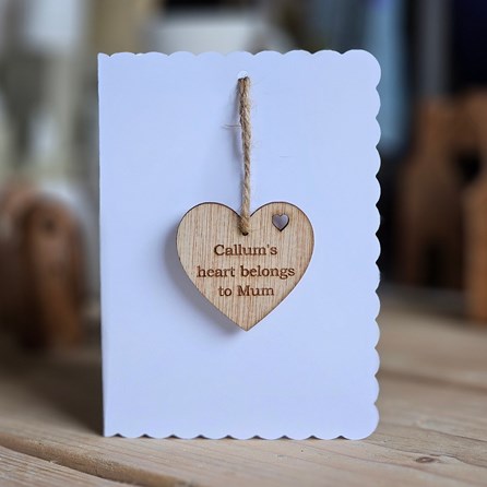 Personalised 'Heart Belongs To Mum' Hanging Heart Card Mother's Day Gift Wooden Engraved Heart Gifts Mum Birthday Gifts Personalised Cards