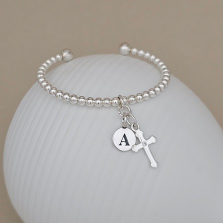 Personalised Infant's Silver Communion Bead Bangle First holy communion jewellery first holy communion bracelet first holy communion gift cross silver