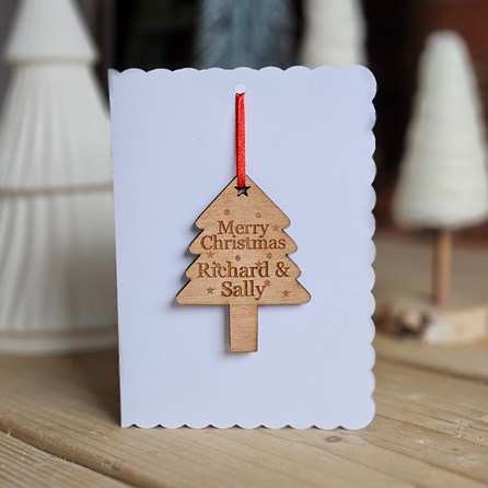 Personalised 'Merry Christmas' Tree Decoration and Card Handmade Christmas Cards With Gift Token Wooden Hanging Decoration Merry Christmas